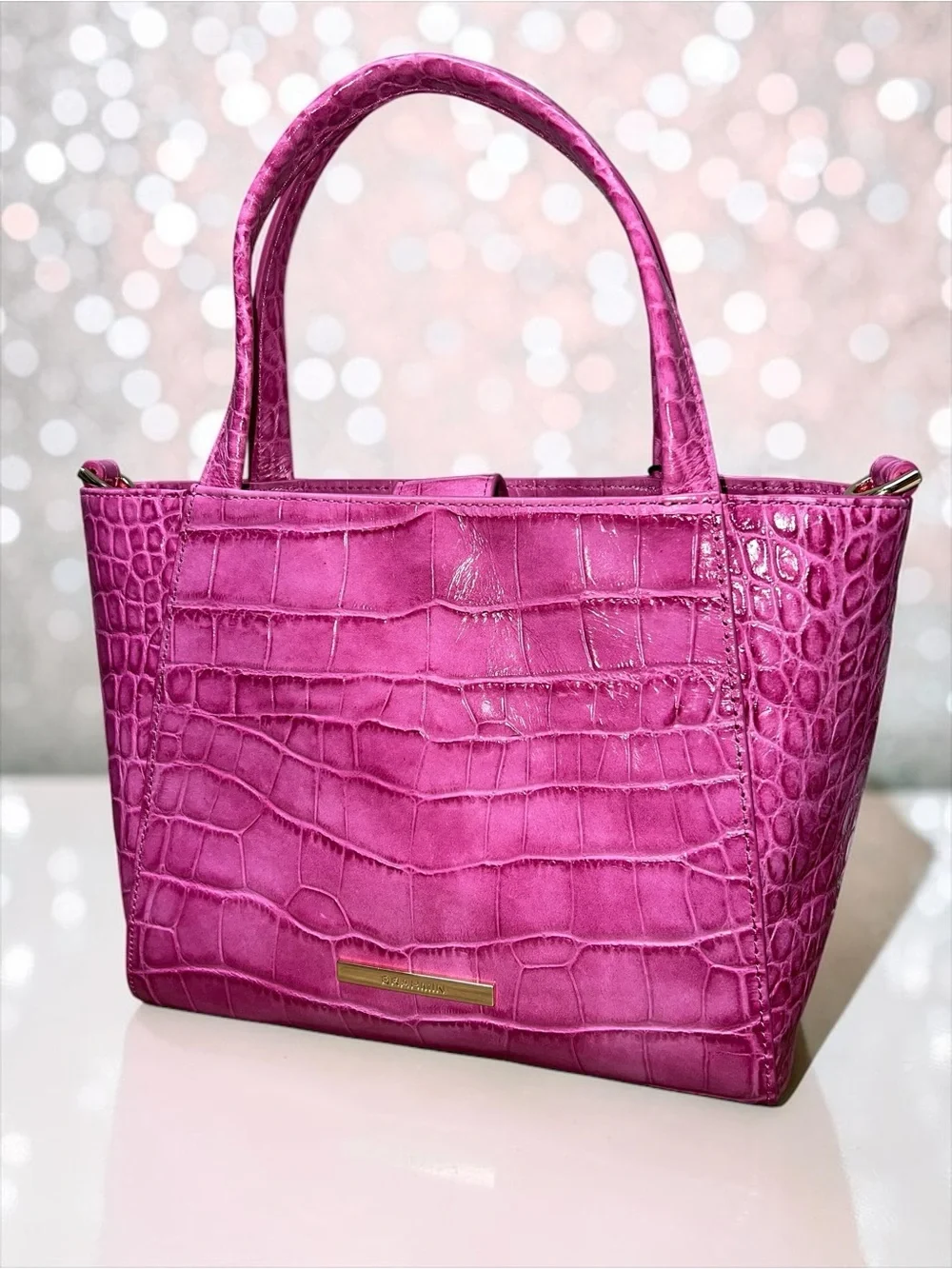 NWT Brahmin Leather Small Mona Tote and Pouch Set, Pink Alba
